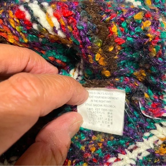 ONLY Women’s Multicolor Knit Rollneck Sweater Size S Boho Chunky Stripe Pullover - Picture 8 of 13